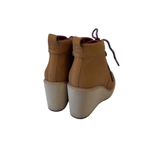 Toms Melrose Womens Tan Suede Wedge Booties With Burgundy Lace-Up Detail SZ 8.5 - Picture 7 of 14